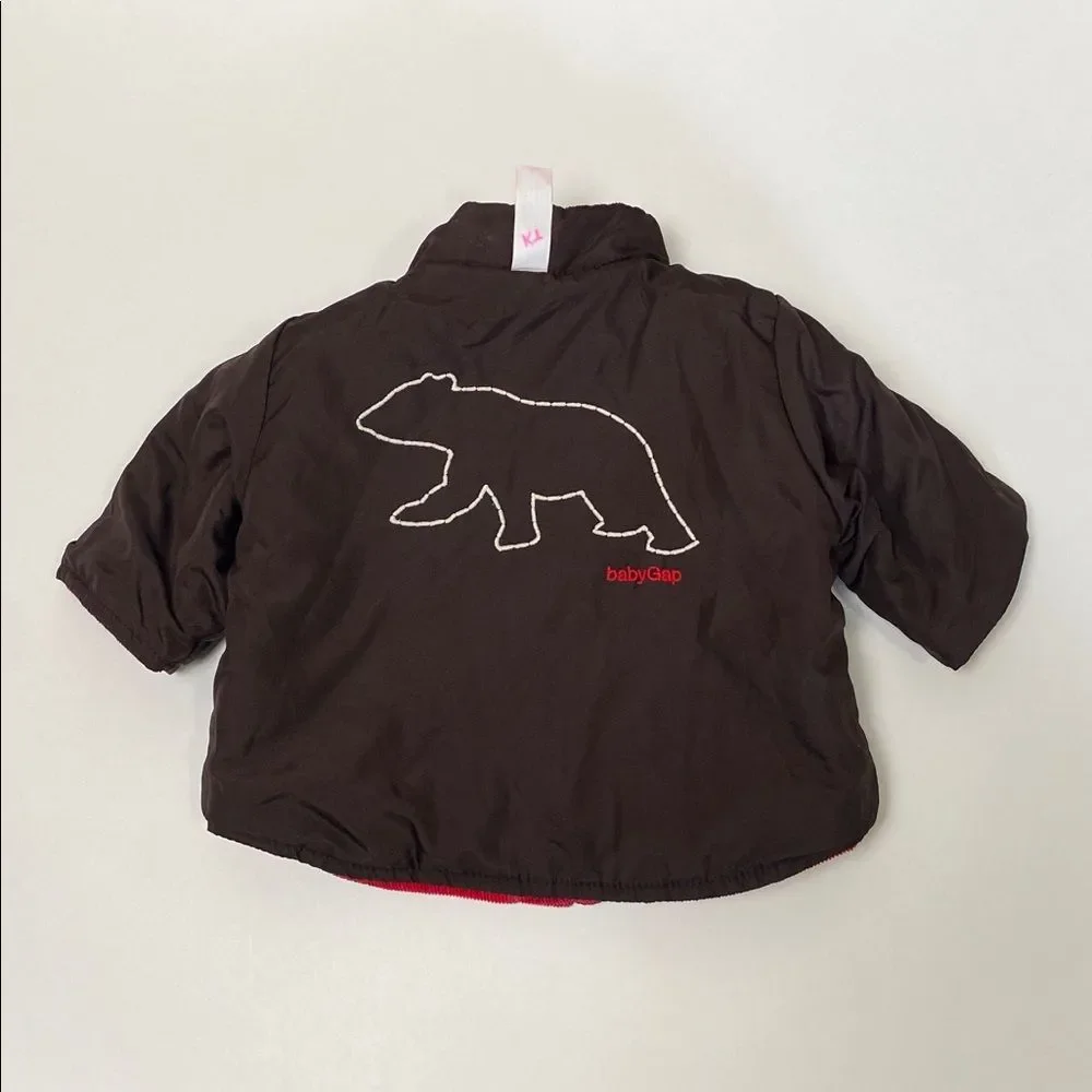 Baby GAP Reversible Jacket Infant 0-3 Months Red Corduroy Brown Bear Chore Coat